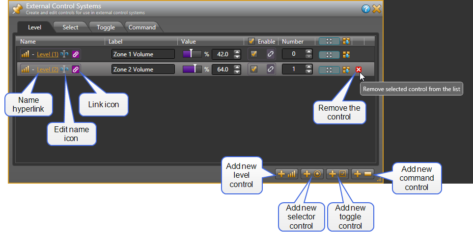 External Controls Property Dialog